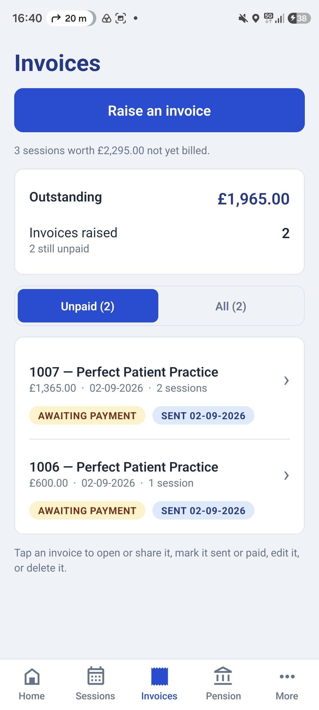 A locum invoice being raised in the GP Locum app